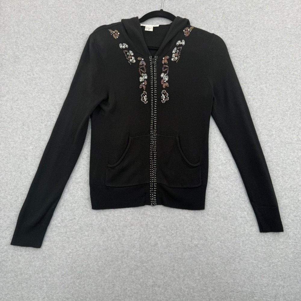 Newport News Sweater Women S Whimsygoth Beaded Butterfly Full Zip Hood